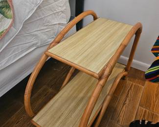 Set of 2 mid century  "double Arch " tropitan  2 tier side tables $450 for both