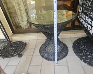 Pair of spun fiberglass side tables. 20 in across by 20 in tall 
$100 both