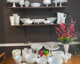 impressive collection of milk glass