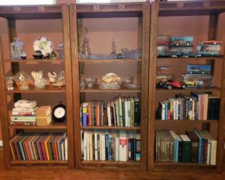 Cut glass, collectible model cars, books and decor