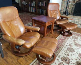 Leather Ekornes StressLess Recliners with ottomans