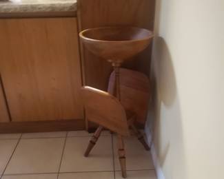 Vintage wood Yarn bowl on stand