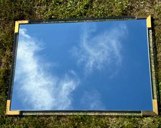 Lucite and brass wall mirror, Jonathan Adler-style