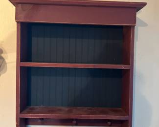 #63 hand-painted painted wall shelf with 2 shelves red and blue 24x31 $45.00