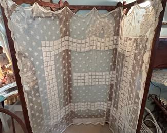 #146 Wooden tri fold panel with lace screen. Each panel 22 x 66. $50.00