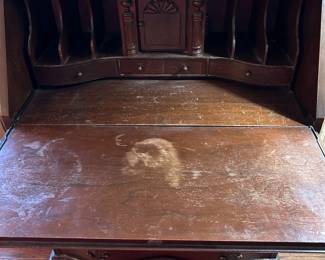 #34 Mahogany Desk w/flip-down top w/cubbies and 7 drawers & 1 small Door w/ball & Claw Feet- 30-15-28x42 $175.00
