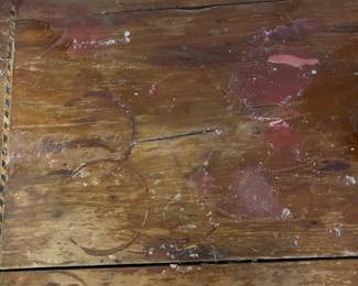 #6 Wood End Table w/1 drawer & 1 door - inlay (as is cracked and top finish) - 16x14x31 $35.00