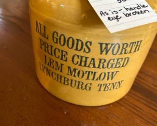 #91 Vtg. Jack Daniels Lem Motlow whiskey Jug (as is - handle eye broken) $500.00