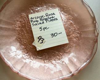 #93 Arcoroc Rosa Pink Rosaline Salad Plates - 5 pc $30.00