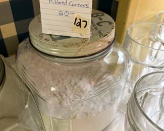 #127 Vintage gallon Hoosier style square jar, ribbed corners $20.00