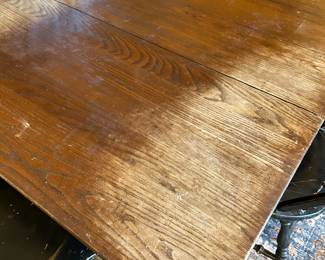 #44 Wood farmhouse Dining Table (has one leaf - as is top)- 42-52x42x29T w/4 Black Painted Wood Windsor Chairs $125.00