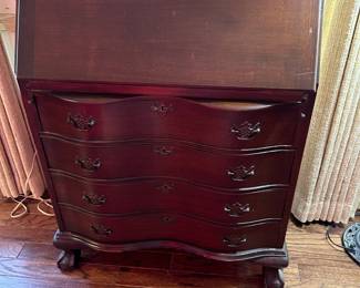 #34 Mahogany Desk w/flip-down top w/cubbies and 7 drawers & 1 small Door w/ball & Claw Feet- 30-15-28x42 $175.00