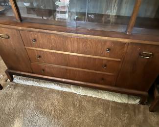 #76 Mid-century Modern Hutch w/sliding glass middle & 2 Wood Shelves w/plate rack & 3 drawers & 2 doors - 5'x15x65 $250.00