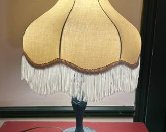 #31 Verde Green Metal Base Lamp w/Fringe Vintage Shade - 2feet $35.00