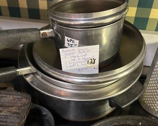 #128 Revere ware copper bottom, six pieces $35.00