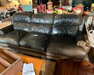 #87 Leathercraft Sofa w/nailhead trim - 82" - torn - as is - Free to a good home - You Move FREE