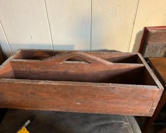 #84 Vintage Primitive Wooden Tool Tray Tote - 27x12x6.5 $35.00