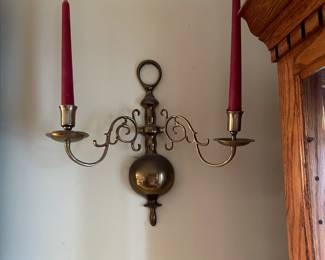 #37 Set of 2 Brass Wall Sconces 1'x14"W $25.00