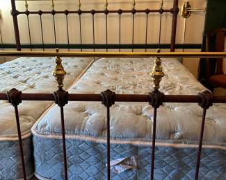 #2 King super Heavy Metal Frame w/Brass Finials - w/set of twin Serta perfect sleeper Mattresses & Boxsprings $275.00