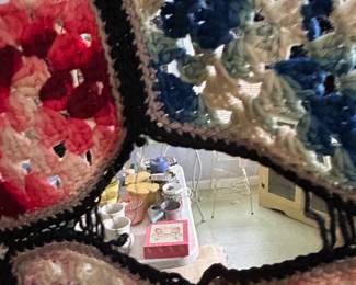 #168 Hand Croqueted Throw - 50x60 (some repair needed) $20.00