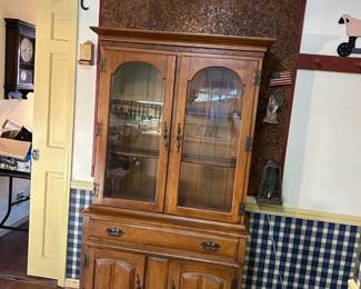 #39 Wood China Cabinet w/2 Glass Doors w/2 wood Doors & 1 drawer 38x15x70 $125.00