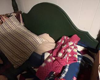 #117 Green painted wooden twin bed with mattress and box springs $75.00