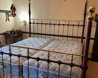 #2 King super Heavy Metal Frame w/Brass Finials - w/set of twin Serta perfect sleeper Mattresses & Boxsprings $275.00