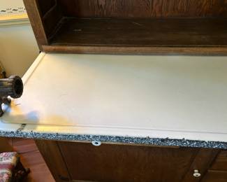 #1 Hoosier Cabinet w/porcelain Coated Metal Counter w/5 drawers & 4 doors (has shelves - 41x27x80"Tall - You Move (no sifter and has modifications, vintage) $375.00