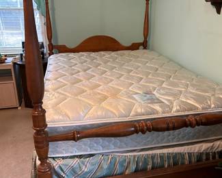#135 Maple four poster bed, headboard, footboard, and rails. (No matt/box) $75.00