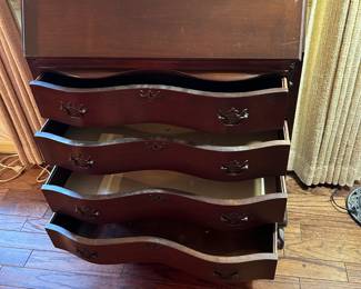 #34 Mahogany Desk w/flip-down top w/cubbies and 7 drawers & 1 small Door w/ball & Claw Feet- 30-15-28x42 $175.00