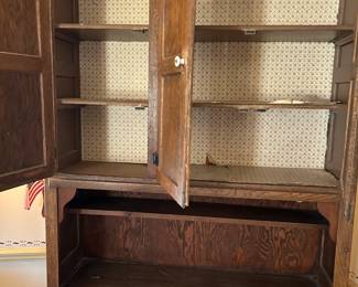 #1 Hoosier Cabinet w/porcelain Coated Metal Counter w/5 drawers & 4 doors (has shelves - 41x27x80"Tall - You Move (no sifter and has modifications, vintage) $375.00