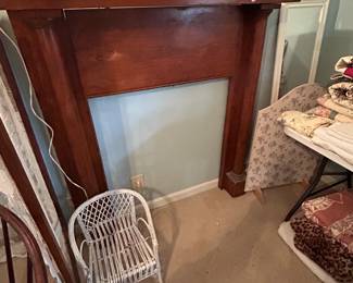 #149 Wooden pine mantal, freestanding. 50 x 9 x 52. Insert 32 1/2 x 36 1/2. $150.00