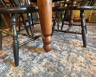 #44 Wood farmhouse Dining Table (has one leaf - as is top)- 42-52x42x29T w/4 Black Painted Wood Windsor Chairs $125.00