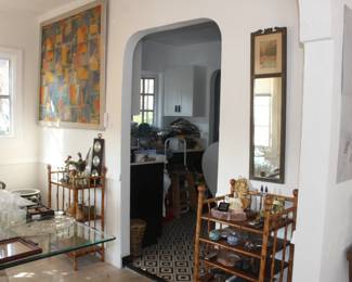 vintage mirror, pair of bamboo side tables 
