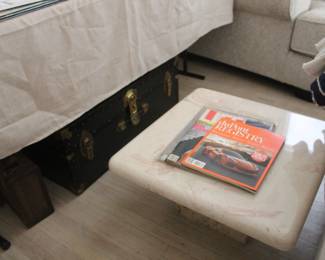 vintage life magazine, marble side table, chest 