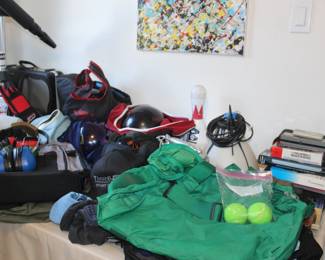 Rolex limited edition duffle bag, bowling balls, telescope, 