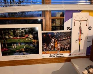 Golf scene of a Martin Lawrence photo, Shooting for Gold, the 1992 US Olympic (Dream) Team (unframed), and "The Bike" by John D. Wibberley.