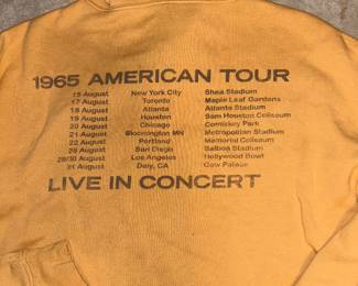 Backside of the yellow Beatles sweatshirt 1965 American tour -  live in concert