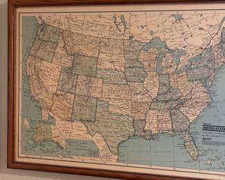framed US wall map