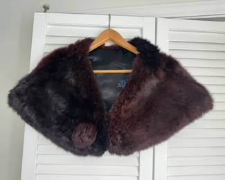 Vintage Fur Stole, satin lined Mahogany Rabbit Fur Stole 