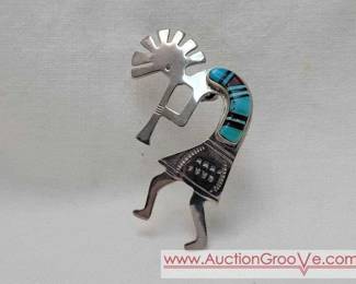 15 Sterling Silver and Turquoise Kokopelli Pin