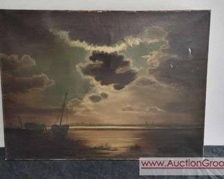 4 Nocturnal Dutch Seascape. Antique Oil Painting
