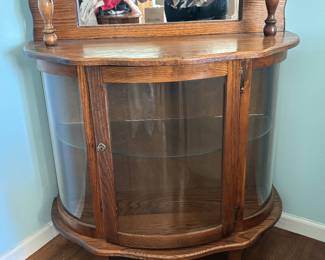 Oak curved glass front curio