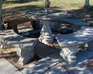 Concrete patio table with 3 benches 