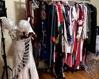 2nd guest room FILLED with women's clothing, designer, vintage, belly dance, costumes and more