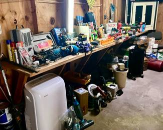 TOOLS OUT IN THE EXTRA LARGE GARAGE