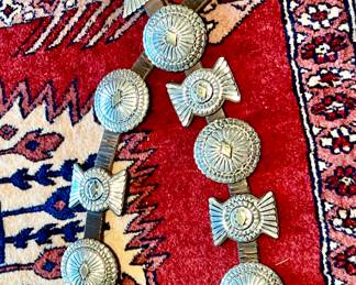 Indian signed Sterling and gold Concho belt 