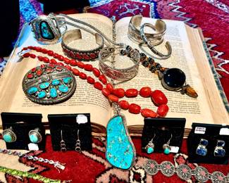MORE FINE JEWELRY, INDIAN PAWN, STERLING, CORAL, TURQUOISE.  