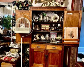 Antique pie safe full of silver