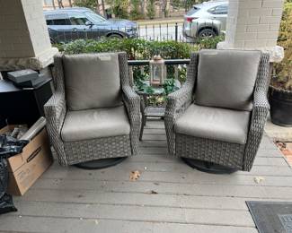 ALL-WEATHER WICKER SWIVEL PATIO CHAIRS-TWO SETS.